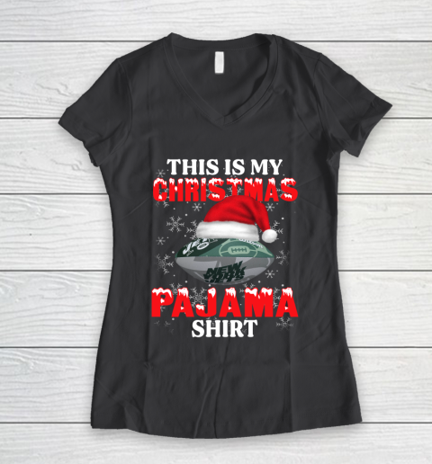 New York Jets This Is My Christmas Pajama Shirt NFL Women's V-Neck T-Shirt 6