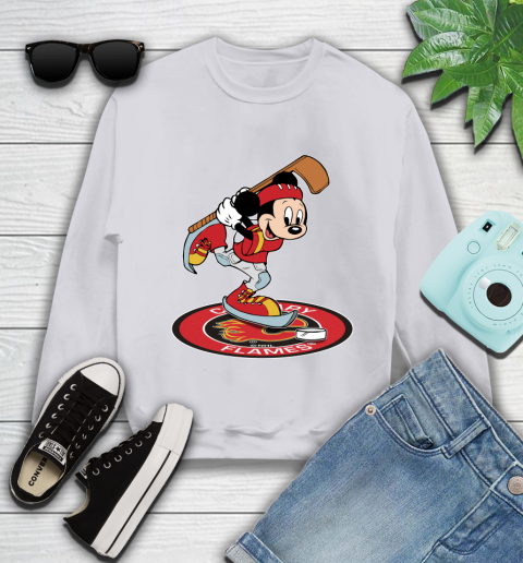 NHL Hockey Calgary Flames Cheerful Mickey Disney Shirt Youth Sweatshirt 4