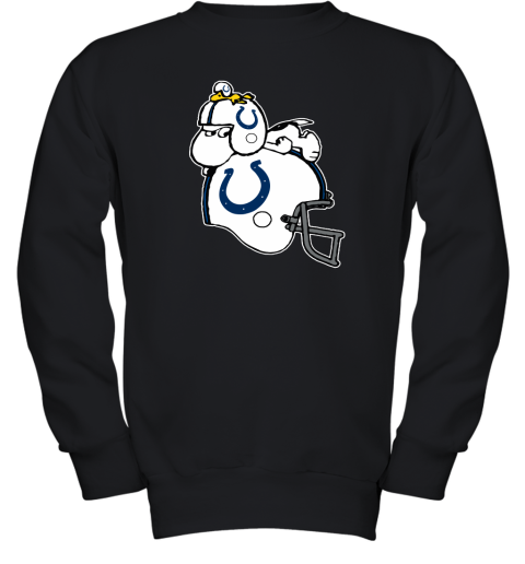 Snoopy And Woodstock Resting On Indianapolis Colts Helmet Youth Sweatshirt