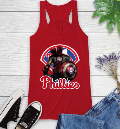 MLB Captain America Thor Spider Man Hawkeye Avengers Endgame Baseball Philadelphia Phillies Racerback Tank 6