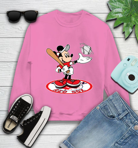 MLB Baseball Boston Red Sox Cheerful Mickey Disney Shirt Youth Sweatshirt 6