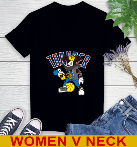 Oklahoma City Thunder NBA Basketball Mickey Peace Sign Sports Women's V-Neck T-Shirt 2