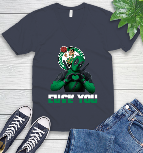 NBA Boston Celtics Deadpool Love You Fuck You Basketball Sports V-Neck T-Shirt 8