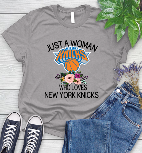 NBA Just A Woman Who Loves New York Knicks Basketball Sports Women's T-Shirt 3