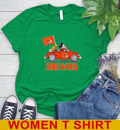 NFL Football Cleveland Browns Pluto Mickey Driving Disney Shirt Women's T-Shirt 6