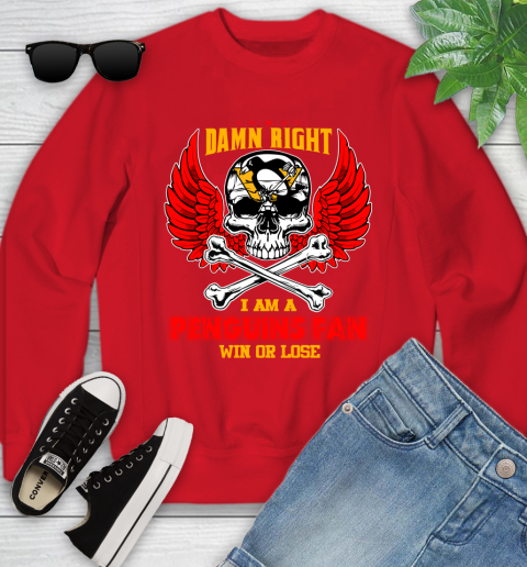 NHL Damn Right I Am A Pittsburgh Penguins Win Or Lose Skull Hockey Sports Youth Sweatshirt 8