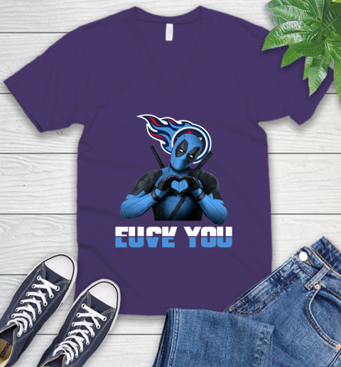 NHL Tennessee Titans Deadpool Love You Fuck You Football Sports V-Neck T-Shirt 9