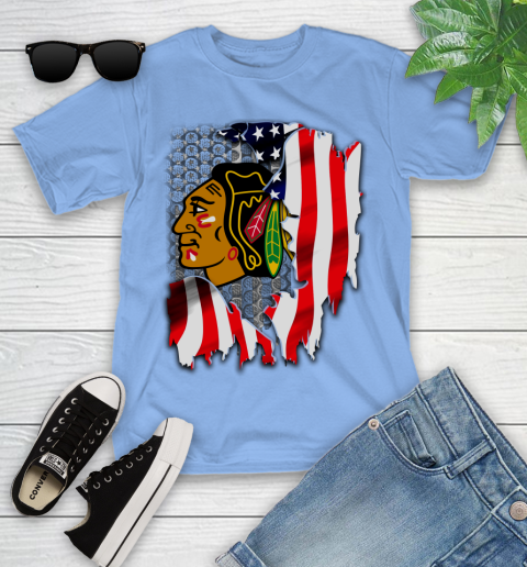 Chicago Blackhawks NHL Hockey American Flag Youth T-Shirt 15