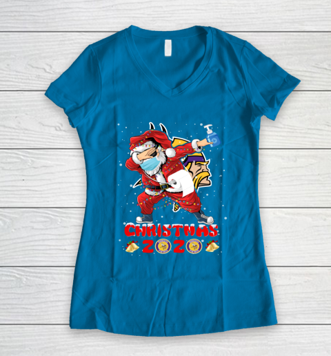 Minnesota Vikings Funny Santa Claus Dabbing Christmas 2020 NFL Women's V-Neck T-Shirt 5