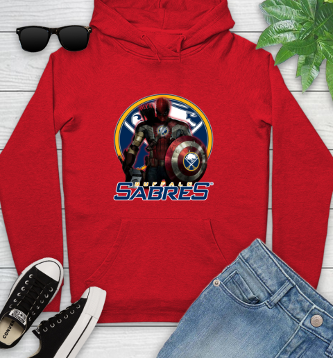 NHL Captain America Thor Spider Man Hawkeye Avengers Endgame Hockey Buffalo Sabres Youth Hoodie 11