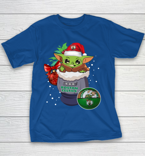 Boston Celtics Christmas Baby Yoda Star Wars Funny Happy NBA Youth T-Shirt 8
