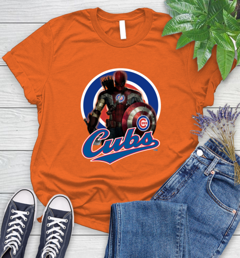 MLB Captain America Thor Spider Man Hawkeye Avengers Endgame Baseball Chicago Cubs Women's T-Shirt 4