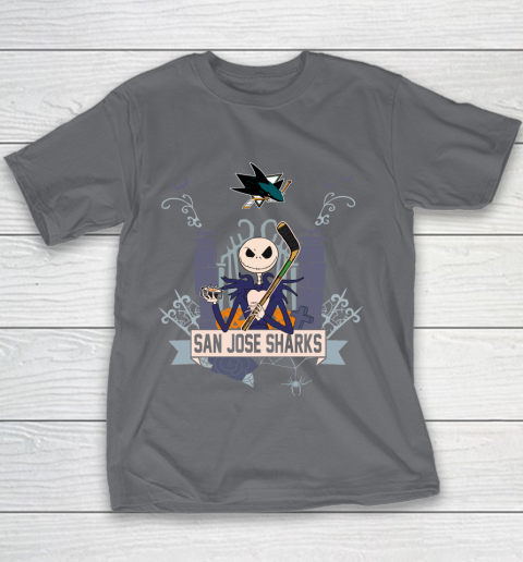 NHL San Jose Sharks Hockey Jack Skellington Halloween Youth T-Shirt 5