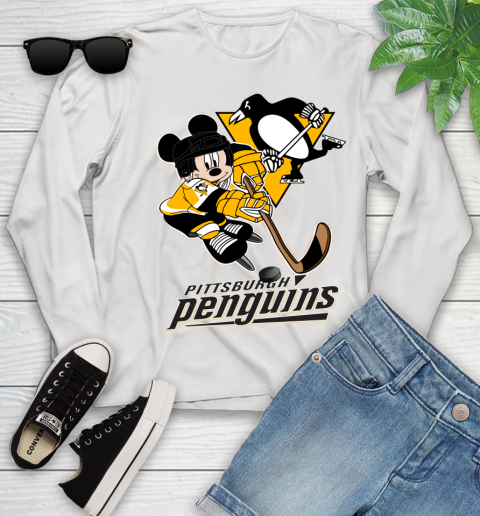 NHL Pittsburgh Penguins Mickey Mouse Disney Hockey T Shirt Youth Long Sleeve