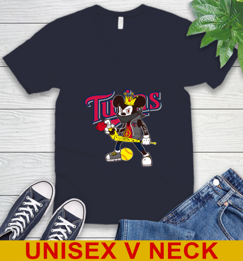 Minnesota Twins MLB Baseball Mickey Peace Sign Sports V-Neck T-Shirt 3