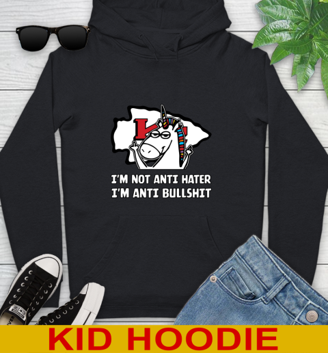 Kansas City Chiefs NFL Football Unicorn I'm Not Anti Hater I'm Anti Bullshit Youth Hoodie 2