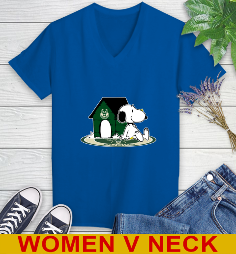 NBA Basketball Milwaukee Bucks Snoopy The Peanuts Movie Shirt Women's V-Neck T-Shirt 11