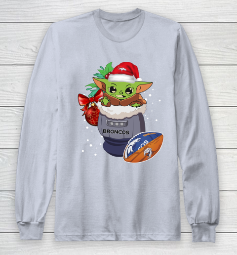 Denver Broncos Christmas Baby Yoda Star Wars Funny Happy NFL Long Sleeve T-Shirt 6