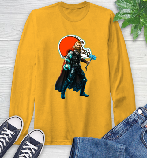 NFL Thor Avengers Endgame Football Cleveland Browns Long Sleeve T-Shirt 3