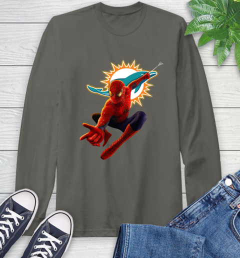 NFL Spider Man Avengers Endgame Football Miami Dolphins Long Sleeve T-Shirt 8