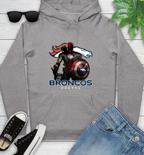 NFL Captain America Thor Spider Man Hawkeye Avengers Endgame Football Denver Broncos Youth Hoodie 6