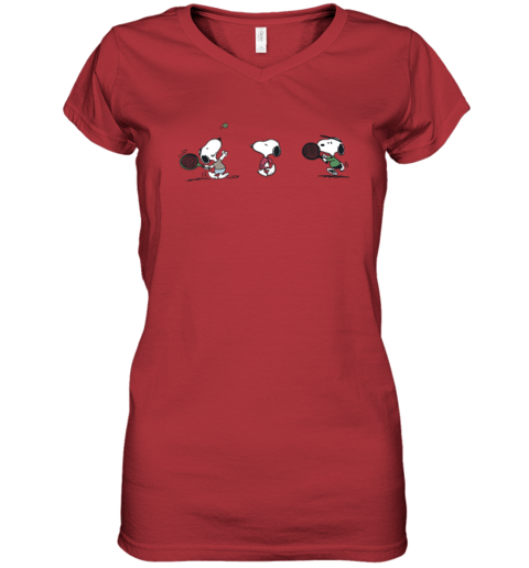Peanuts Snoopy Tennis Women's V-Neck T-Shirt yvwi peanuts snoopy tennis women v neck t shirt 39 front red