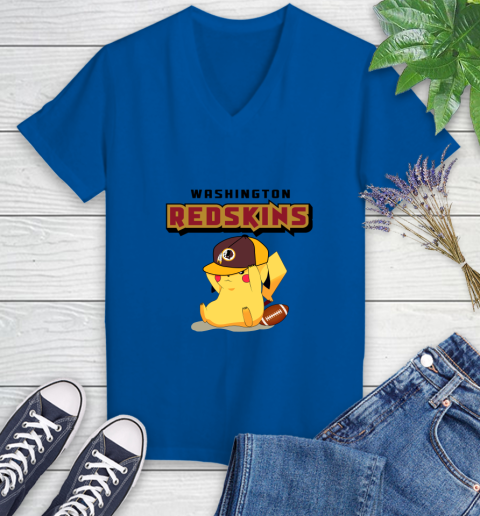 NFL Pikachu Football Washington Redskins Women's V-Neck T-Shirt 10