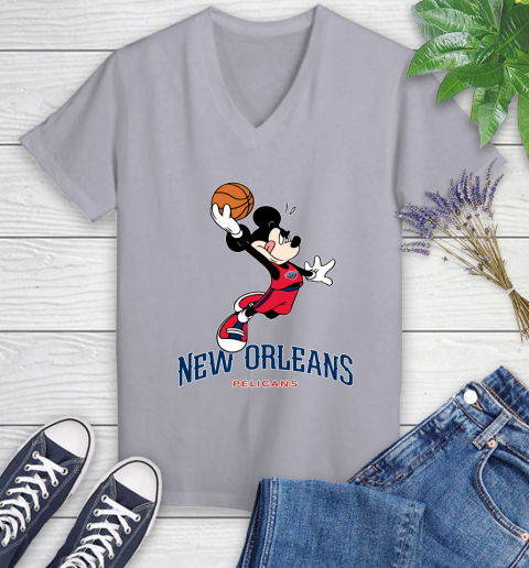 NBA Basketball New Orleans Pelicans Cheerful Mickey Mouse Shirt Women's V-Neck T-Shirt 4