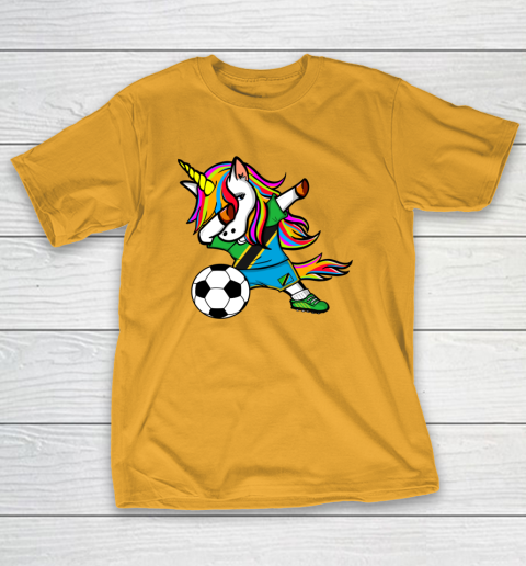 Dabbing Unicorn Tanzania Football Tanzanian Flag Soccer T-Shirt 3