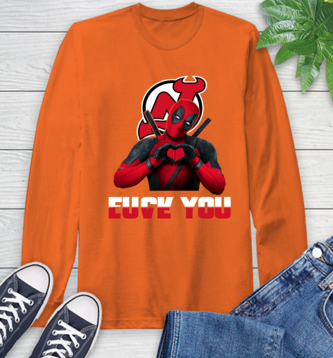 NHL New Jersey Devils Deadpool Love You Fuck You Hockey Sports Long Sleeve T-Shirt 4
