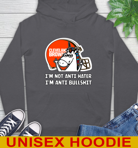 Cleveland Browns NFL Football Unicorn I'm Not Anti Hater I'm Anti Bullshit Hoodie 7