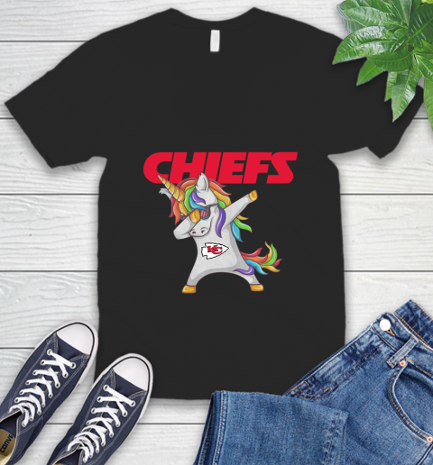 Kansas City Chiefs NFL Football Funny Unicorn Dabbing Sports V-Neck T-Shirt 2