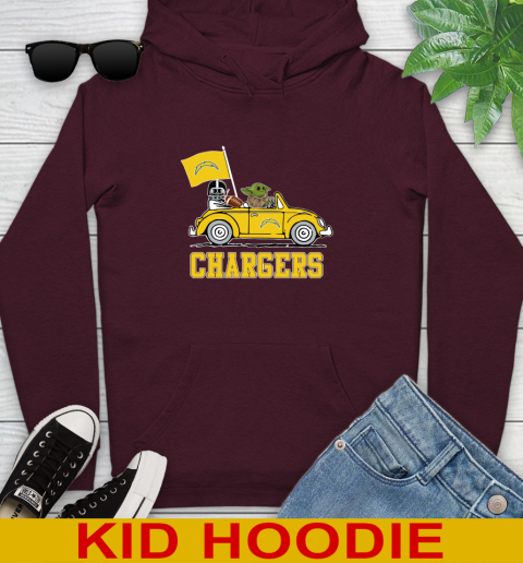 NFL Football Los Angeles Chargers Darth Vader Baby Yoda Driving Star Wars Shirt Youth Hoodie 7