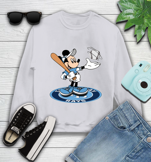 MLB Baseball Tampa Bay Rays Cheerful Mickey Disney Shirt Youth Sweatshirt 4