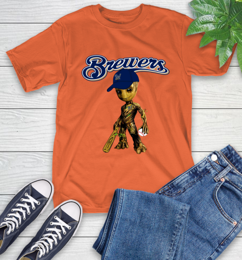 MLB Milwaukee Brewers Groot Guardians Of The Galaxy Baseball T-Shirt 6 MLB Milwaukee Brewers Groot Guardians Of The Galaxy Baseball T-Shirt - Image 6