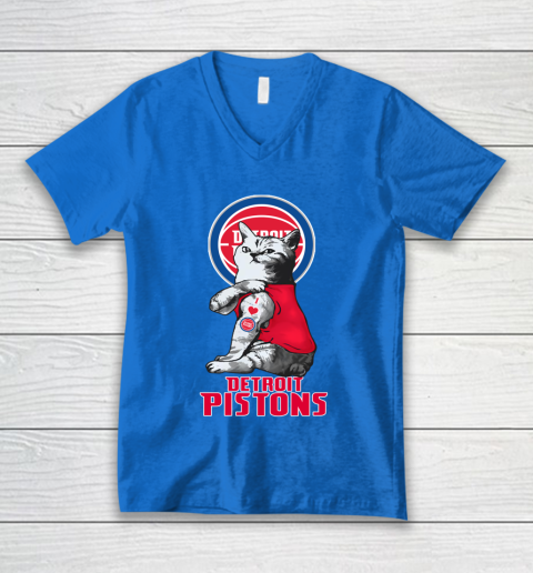 NBA Basketball My Cat Loves Detroit Pistons V-Neck T-Shirt 5