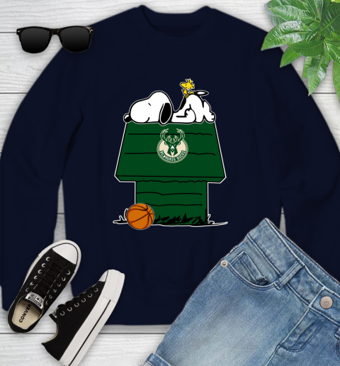 Milwaukee Bucks NBA Basketball Snoopy Woodstock The Peanuts Movie Youth Sweatshirt 3