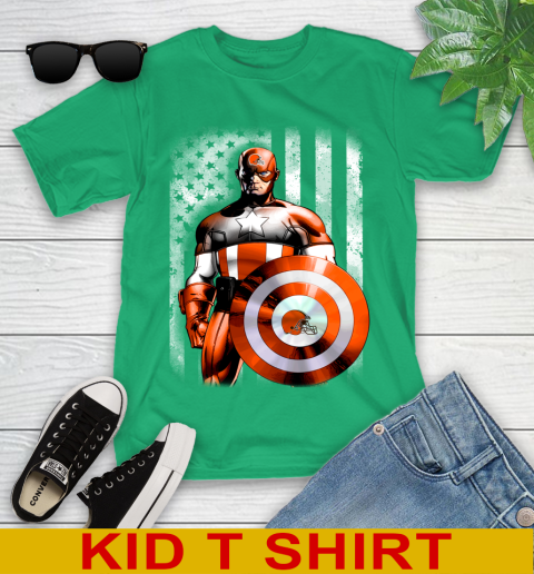 Cleveland Browns NFL Football Captain America Marvel Avengers American Flag Shirt Youth T-Shirt 7