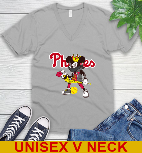 Philadelphia Phillies MLB Baseball Mickey Peace Sign Sports V-Neck T-Shirt 4