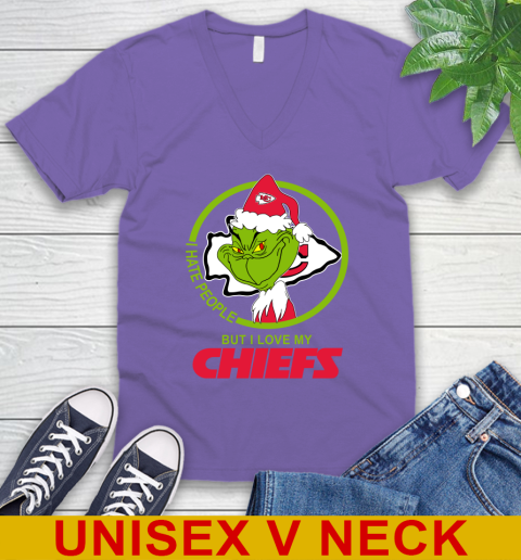Kansas City Chiefs NFL Christmas Grinch I Hate People But I Love My Favorite Football Team V-Neck T-Shirt 9