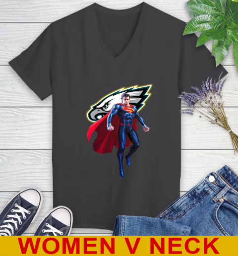 NFL Superman DC Sports Football Philadelphia Eagles Women's V-Neck T-Shirt 9