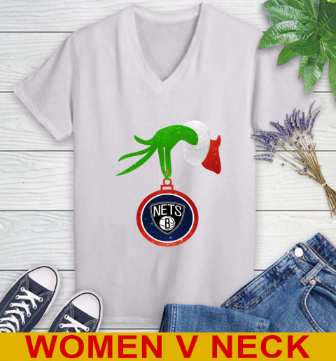 Brooklyn Nets Grinch Merry Christmas NBA Basketball Women's V-Neck T-Shirt