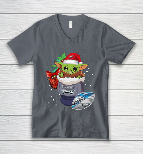 Philadelphia Eagles Christmas Baby Yoda Star Wars Funny Happy NFL V-Neck T-Shirt 5