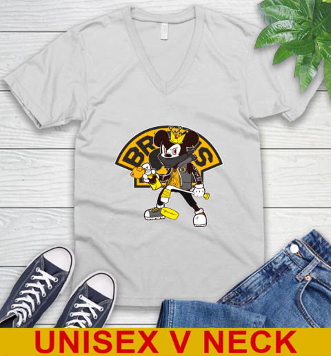 Boston Bruins NHL Hockey Mickey Peace Sign Sports V-Neck T-Shirt
