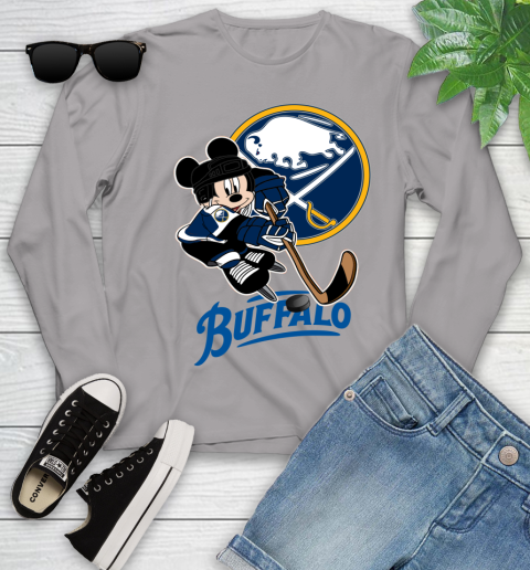 NHL Buffalo Sabres Mickey Mouse Disney Hockey T Shirt Youth Long Sleeve 5