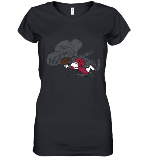 Arizona Cardinals Snoopy Plays The Football Game Women's V-Neck T-Shirt