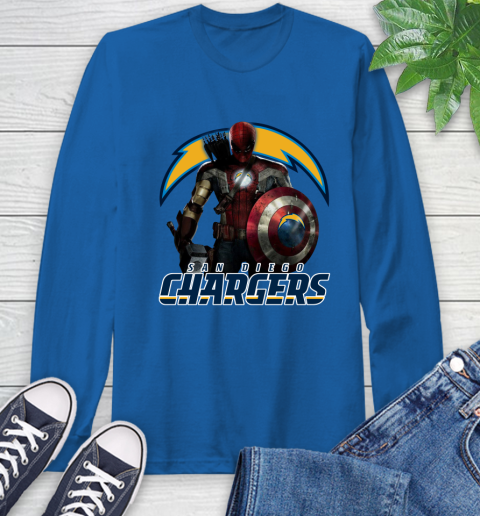 NFL Captain America Thor Spider Man Hawkeye Avengers Endgame Football San Diego Chargers Long Sleeve T-Shirt 9