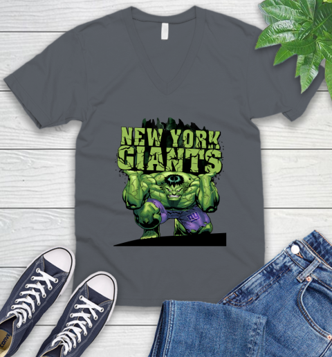 New York Giants NFL Football Incredible Hulk Marvel Avengers Sports V-Neck T-Shirt 5