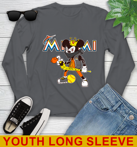 Miami Marlins MLB Baseball Mickey Peace Sign Sports Youth Long Sleeve 9