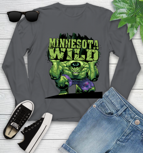 Minnesota Wild NHL Hockey Incredible Hulk Marvel Avengers Sports Youth Long Sleeve 8
